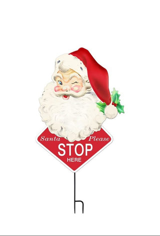 Metal Outdoor Santa Stop Here Sign Embossed