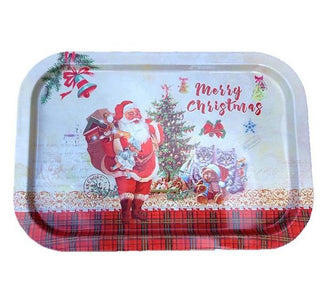 Retro Tin Serving Plate Santa